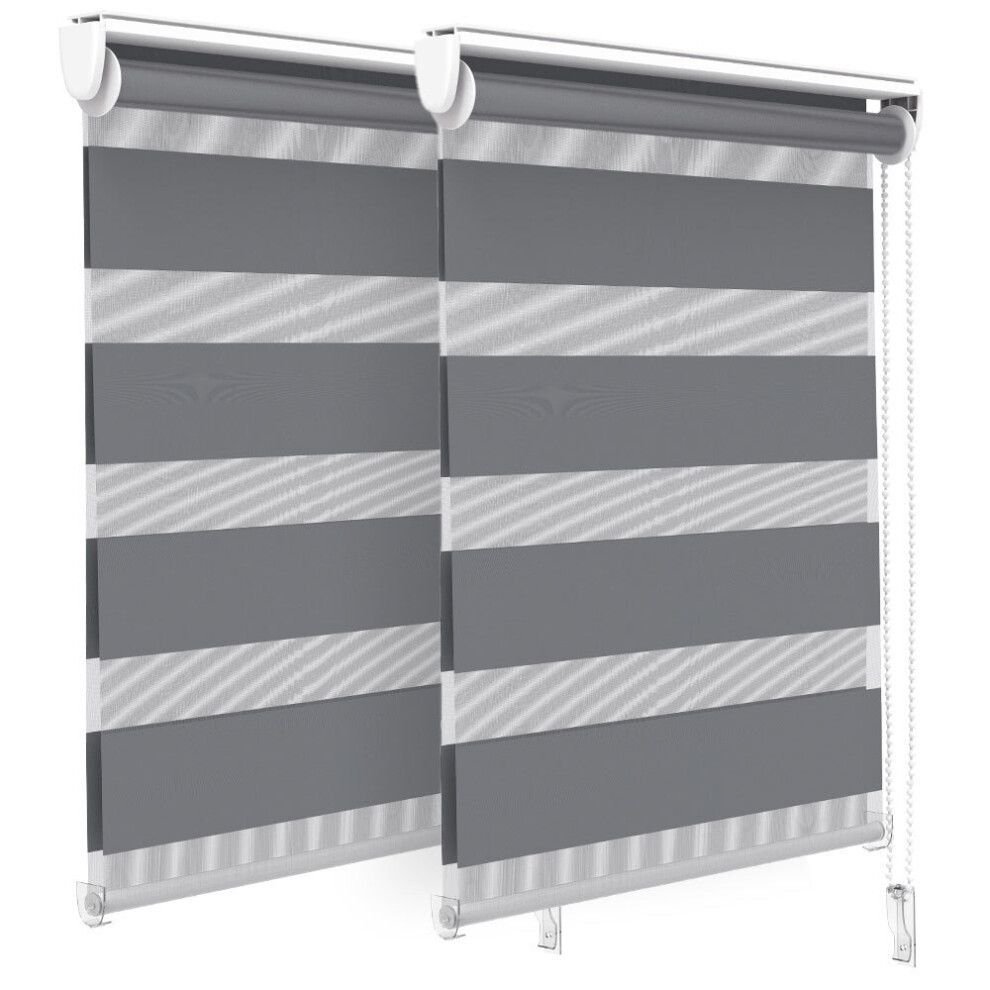 Vounot Set Of 2 Zebra Roller Blind Double Fabric, Day And Night Translucent Or Blackout Vision Curtains, 55 X 150 Cm Grey