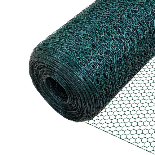 VOUNOT Chicken Wire Mesh, Metal Animal Fence, 13mm Holes, 1m x 50m, PVC Coated Green