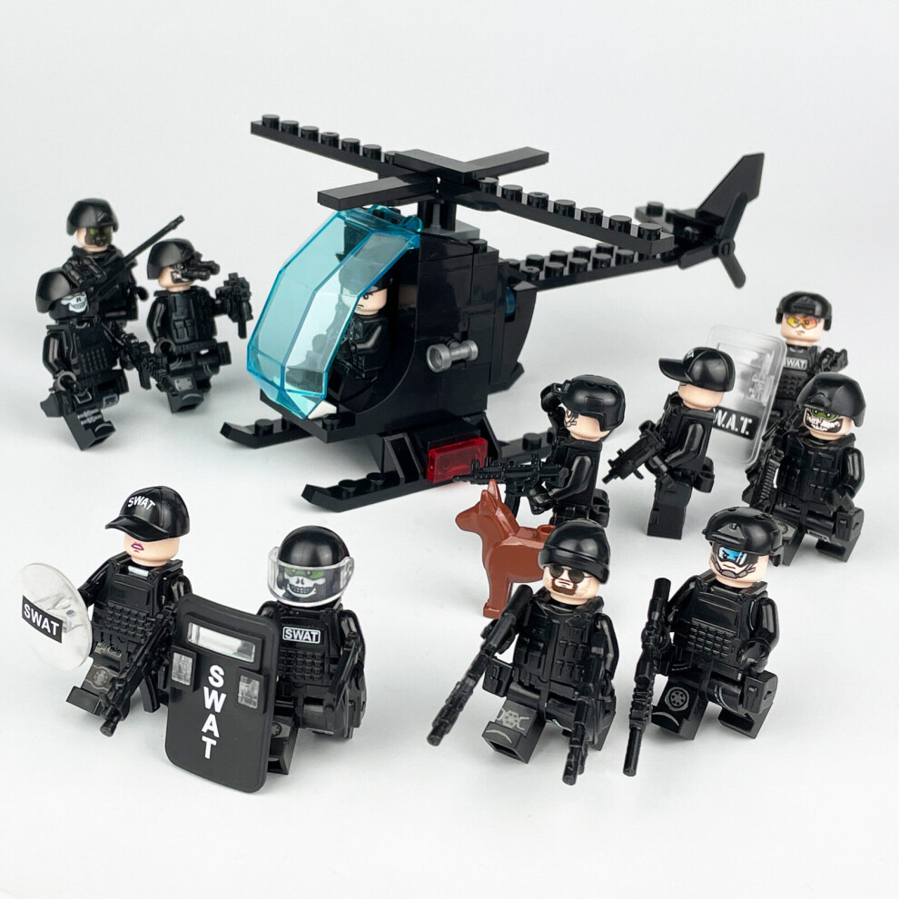 (A) Black Helicopter Model Special Police Military Building Block Minifigures Toy