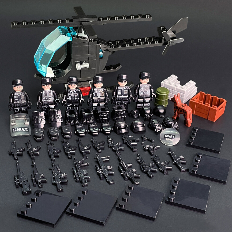 (B) Black Helicopter Model Special Police Military Building Block Minifigures Toy