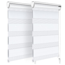 VOUNOT Set of 2 Zebra Roller Blind Double Fabric, Day and Night Translucent or Blackout Vision Curtains, White, 50 x 150 cm