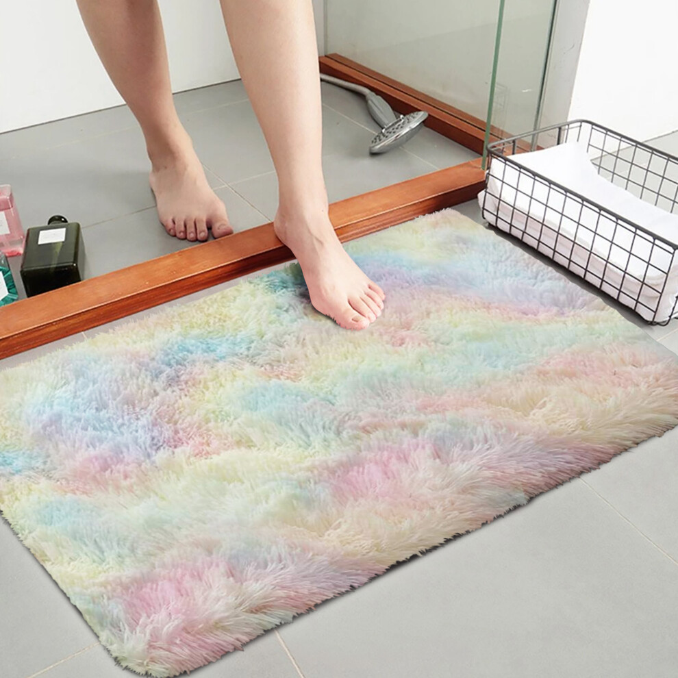 (Rainbow, 50cm x 80 cm (1 ft 6 in x 2 ft 6 in)) Non Slip Rugs Soft Shaggy Area Rugs Runner Bath & Door Mats