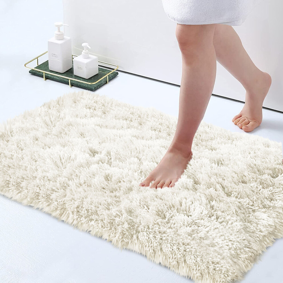 (Cream, 60cm x 110 cm (2ft x 3ft 7")) Non Slip Rugs Soft Shaggy Area Rugs Runner Bath & Door Mats