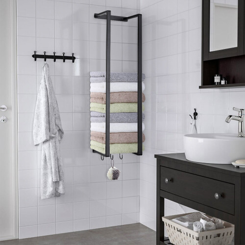 Living And Home Modern Carbon Steel Wall Mounted Towel Rack with Hooks 1