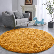 (Ochre Yellow, 120cm x 120 cm (4 ft x 4 ft)_Round Rug) Non Slip Rugs Soft Shaggy Area Rugs Runner Bath & Door Mats