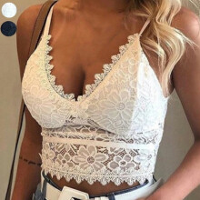(White, XL) Bralette Bralet Womens Lace Bra Bustier Crop Top Ladies Camisole Cami Vest Tank