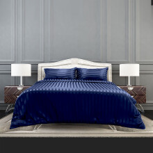 (DOUBLE (200 X 200)CM, Navy) Stripe Duvet Cover Reversible Bedding Quilt Set UK