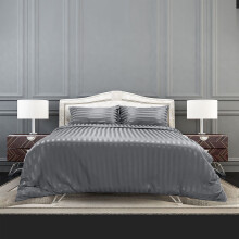 (DOUBLE (200 X 200)CM, Grey) Stripe Duvet Cover Reversible Bedding Quilt Set UK