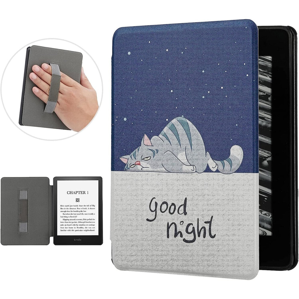 Case For Kindle Paperwhite 11Th Generation E-Reader (6.8", 2021) Palm Rest And Auto Sleep/Wake Function Cat Blue 7042558498574