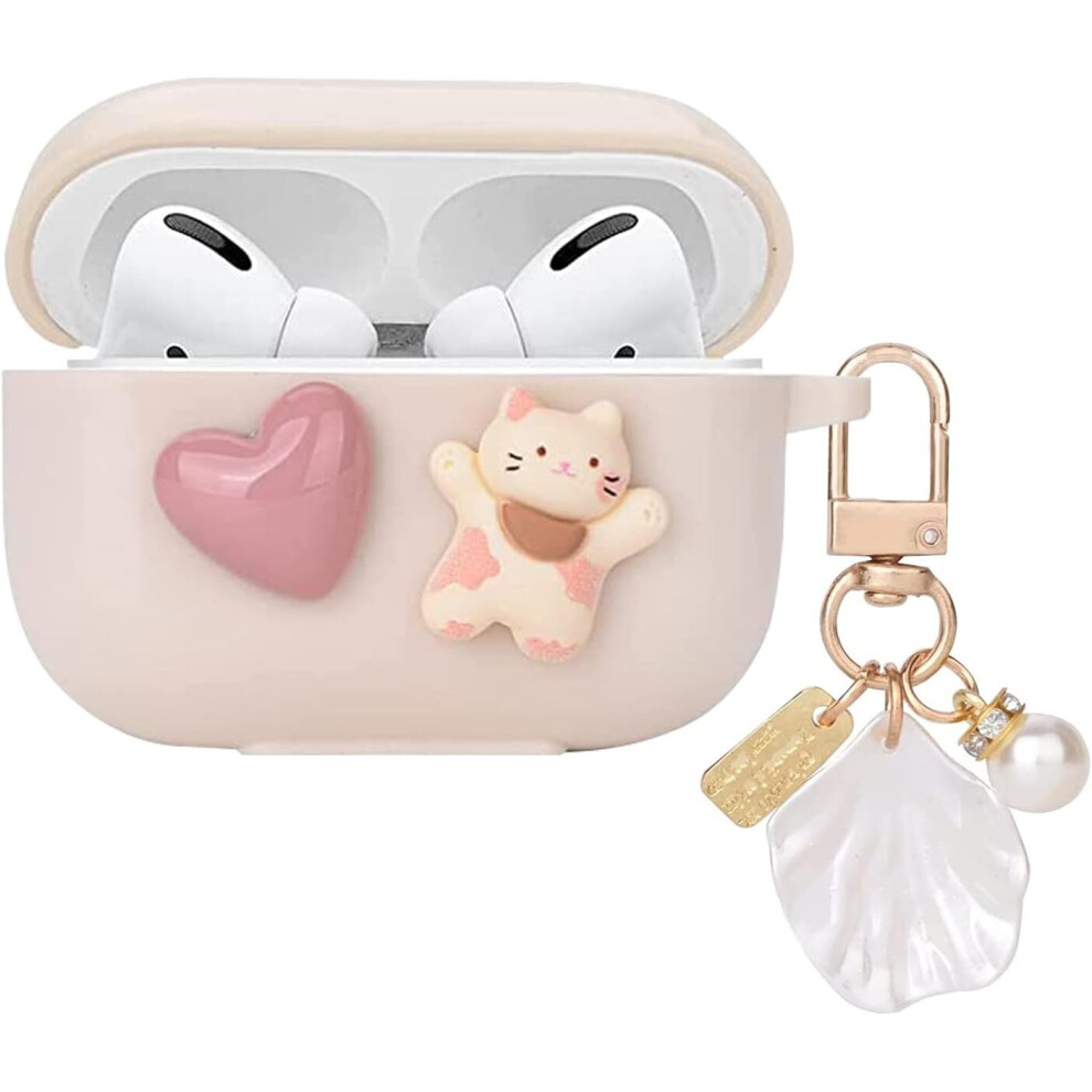Cute Kawaii Airpod Pro 2 Case With Shell Pearl Keychain Love Heart Cat Design Silicone Tpu Cover Compatible With Airpods Pro 2Nd Generation 2022 White 7042558498260