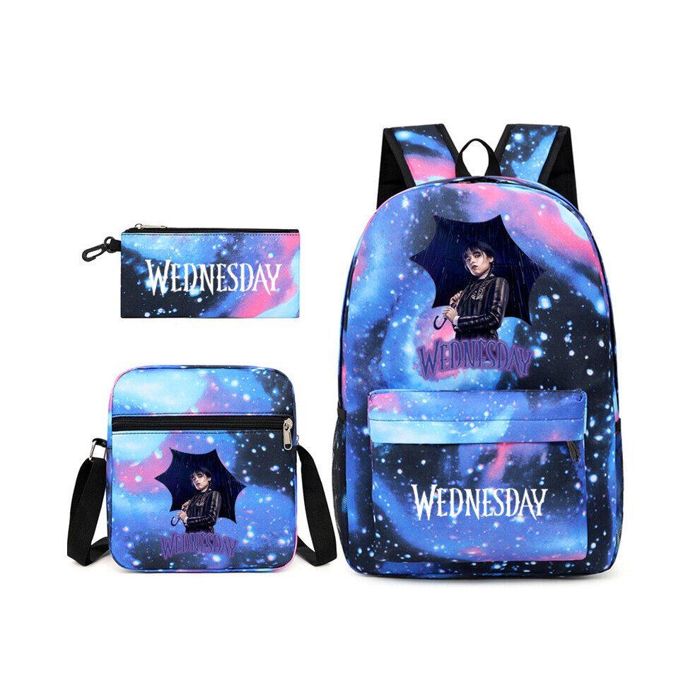 (WAS-25) 3Pcs/set Wednesday Addam's Schoolbag Travel Backpack Shoulder Bag Pencil Case Gift for Kids