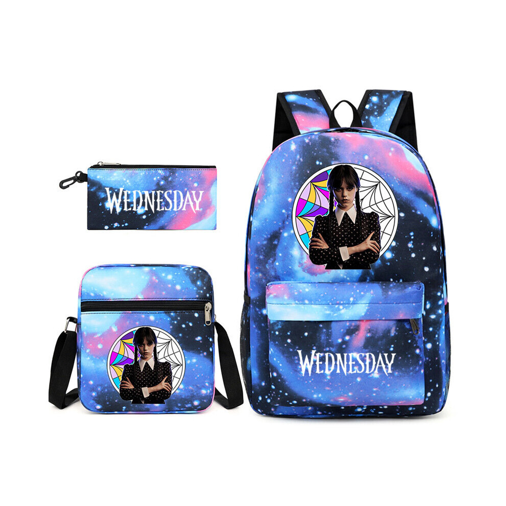 (WAS-27) 3Pcs/set Wednesday Addam's Schoolbag Travel Backpack Shoulder Bag Pencil Case Gift for Kids