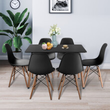 (Black Table & 6 Black Chairs) 1.1m Rectangle Scandi Style Kitchen Table 6 Chairs