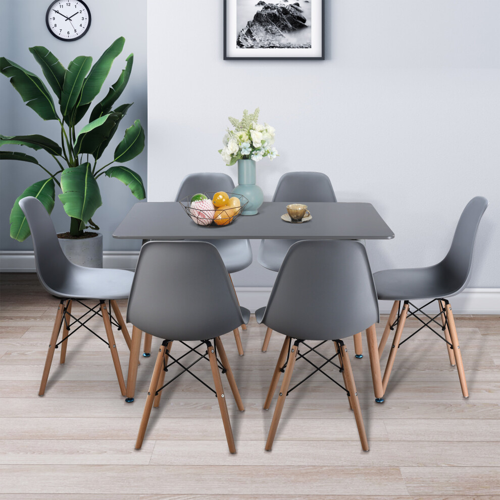 Urbn Living ( Table & 6 Chairs) 1.1M Rectangle Scandi Style Kitchen Table 6 Chairs Grey