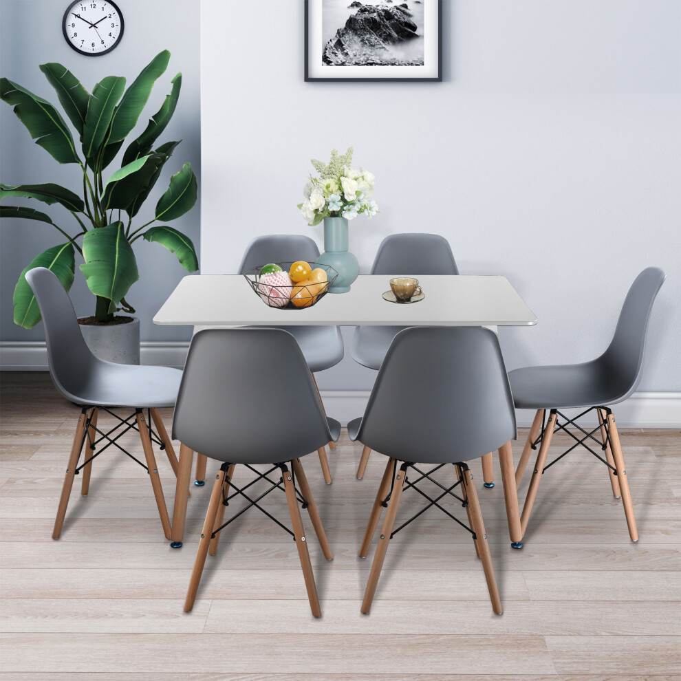 Urbn Living (White Table & 6 Grey Chairs) 1.1M Rectangle Scandi Style Kitchen Table 6 Chairs White,Grey