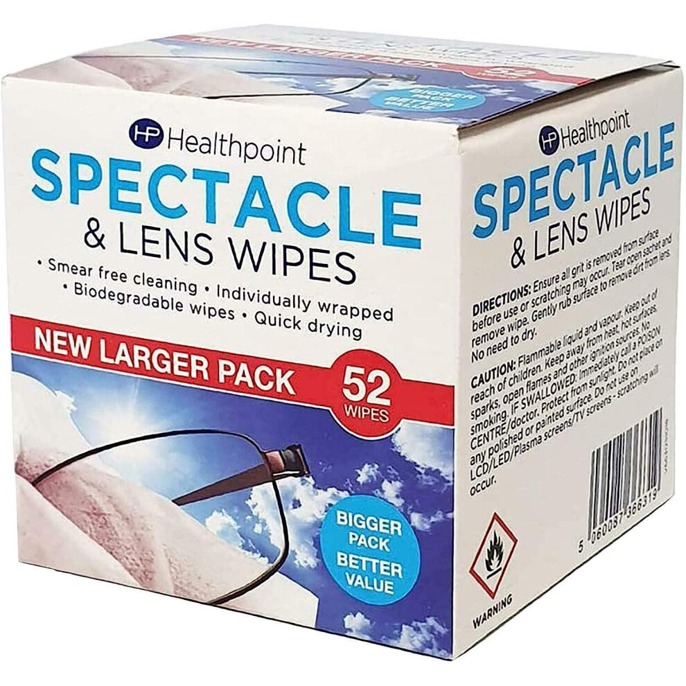 Healthpoint Spectacle Wipes Extra Value 6 Packs of 52 = 312 Wipes