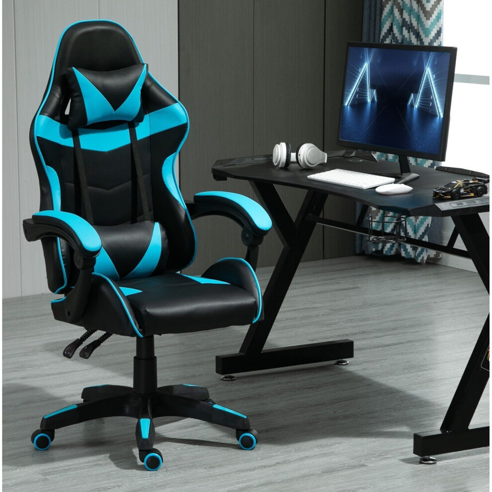 Mcc (Blue) Swivel Gaming Chair Faux Leather Desk Tilt Chair A Blue