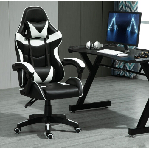 (WHITE) Swivel Gaming Chair Faux Leather Desk Tilt Chair A on OnBuy