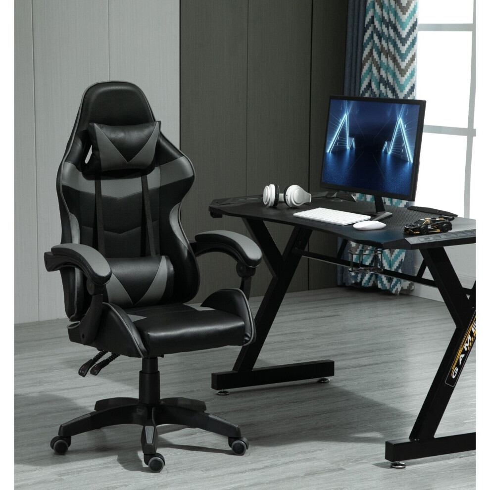 Mcc (Grey) Swivel Gaming Chair Faux Leather Desk Tilt Chair A Grey