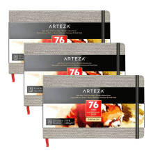 Arteza 3 Premium Watercolour Sketch Pads - 21x13 cm, 110lb/230gsm Cold-Pressed, Acid-Free, Double-Sided, Linen Bound, 76 Pages, Expandable Pocket