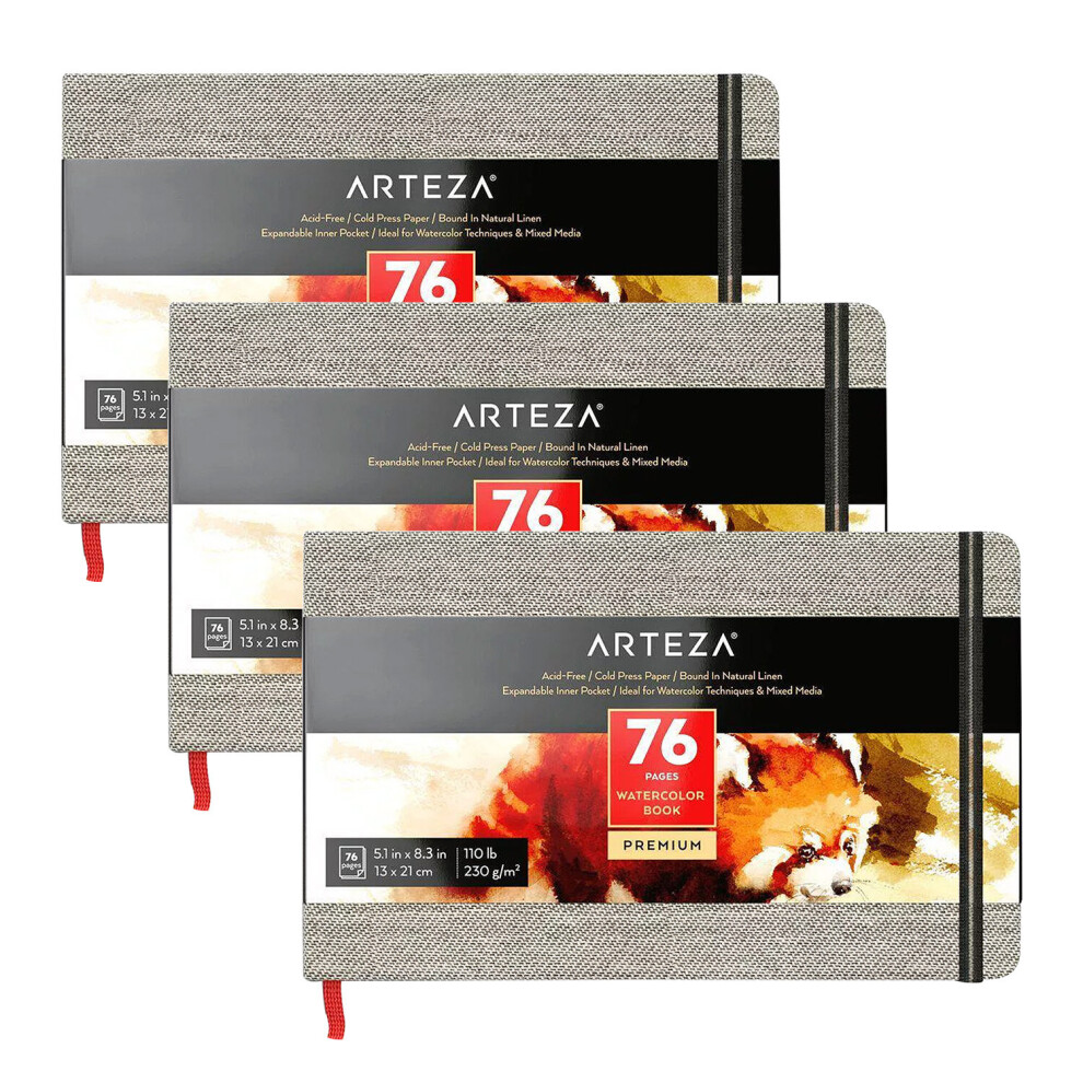 Arteza 3 x Premium Watercolour Sketch Art Books Drawing Painting Acid Free Paper