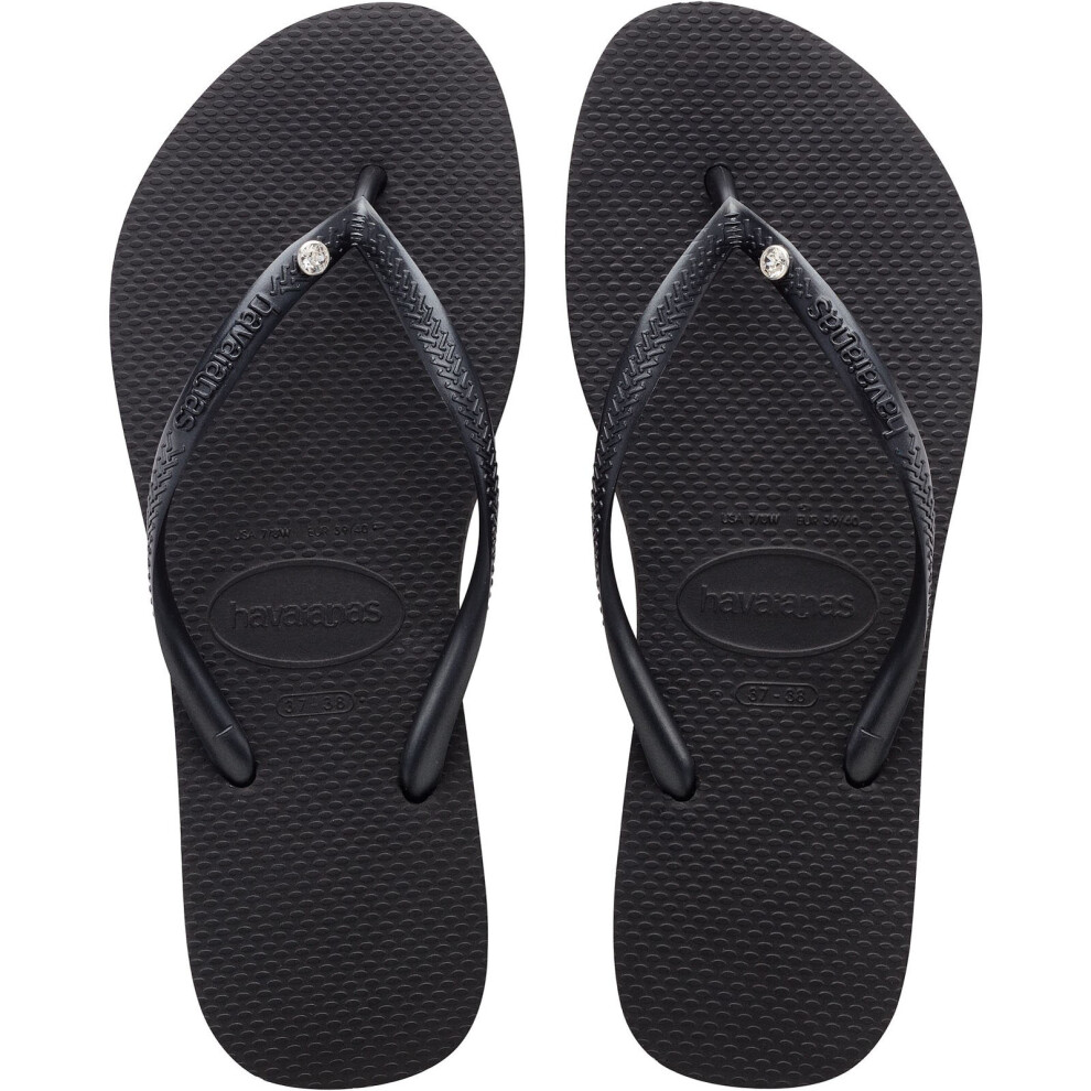 (5UK UK, Black) Havaianas Womens Slim Crystal Swarovski Summer Beach Sandals Thongs Flip Flops