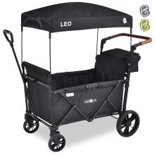 FableKids LEO X2Lite Foldable Handcart with Roof - Onyx Black, 2 Seats, 80 kg load, 360 Wheels, 5-Point Harness