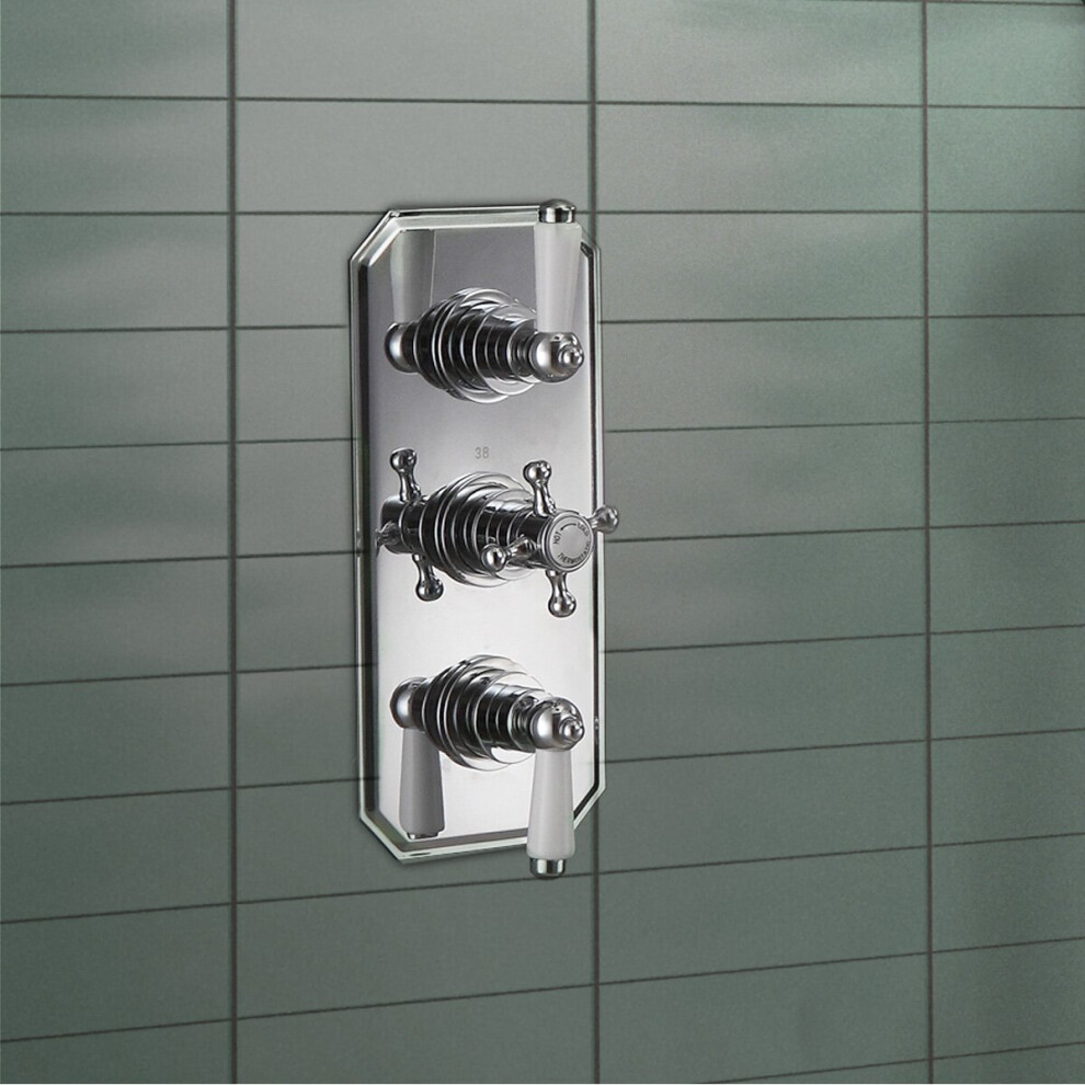 Traditional 3 Dial 2 Way Concealed Thermostatic Shower Valve Brass Chrome