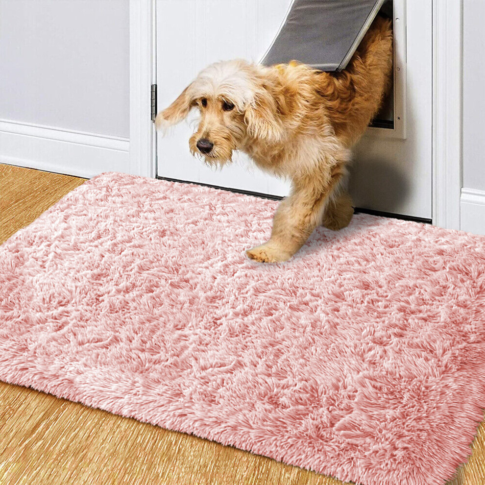 (Pink, 60cm x 110cm (2ft x 3ft 7")) Non Slip Rugs Shaggy Fluffy Rugs Runners & Bath Door Mats