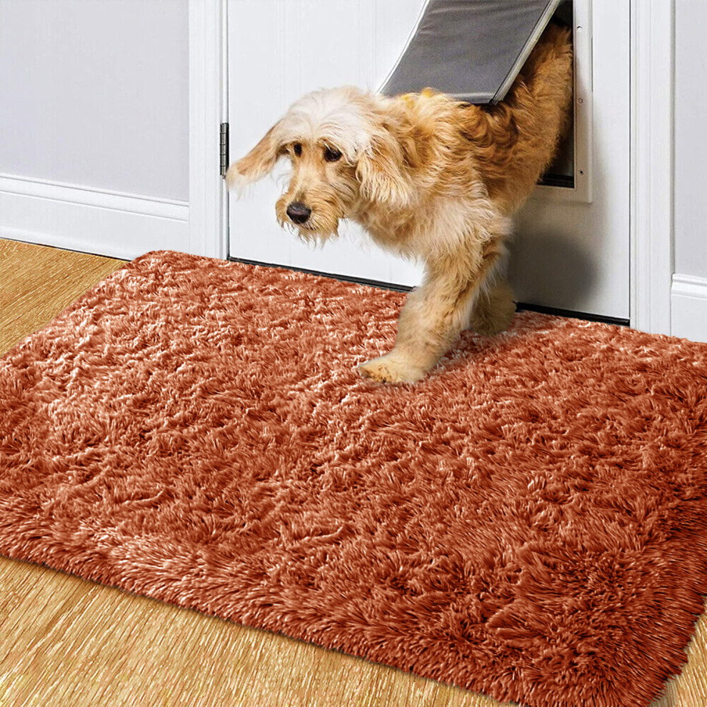 (Rust, 60cm x 110cm (2ft x 3ft 7")) Non Slip Rugs Shaggy Fluffy Rugs Runners & Bath Door Mats