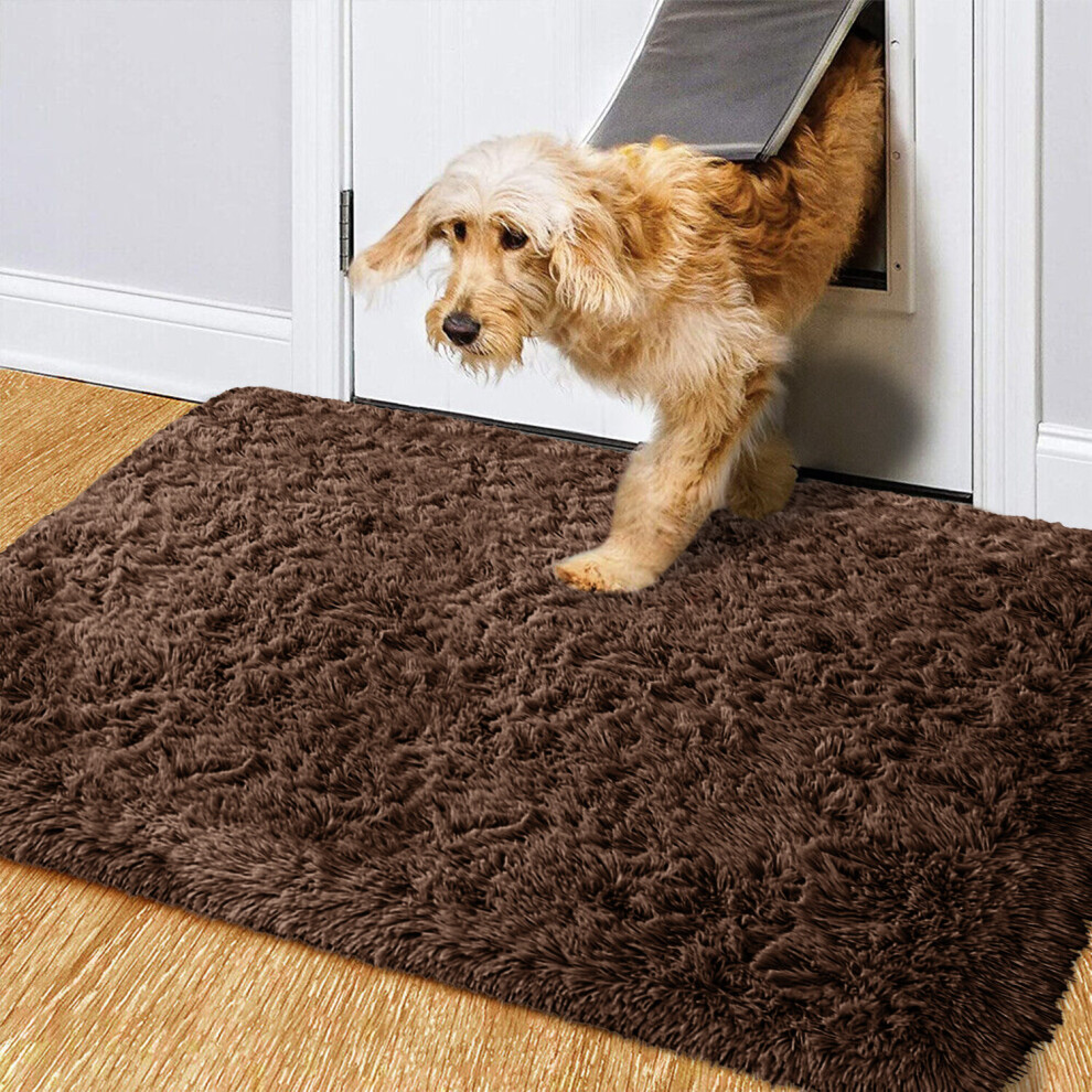 (Brown, 60cm x 110cm (2ft x 3ft 7")) Non Slip Rugs Shaggy Fluffy Rugs Runners & Bath Door Mats