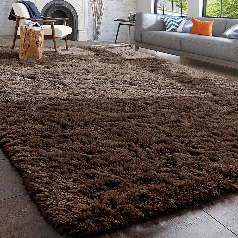 (Brown, 200cm x 290cm (6ft 8" x 9ft 7")) Non Slip Rugs Shaggy Fluffy Rugs Runners & Bath Door Mats