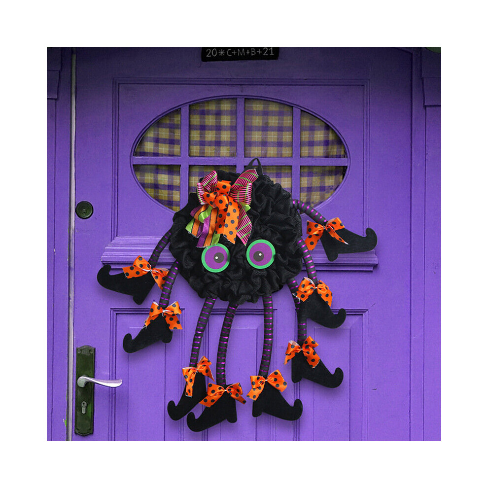 Halloween Multi Legged Witch Spider Purple Wreath Pendant Holiday Decoration Black&Purple