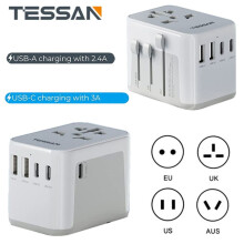 Universal Travel Adapter with 2 USB A and 3 USB C for EU UK USA AU