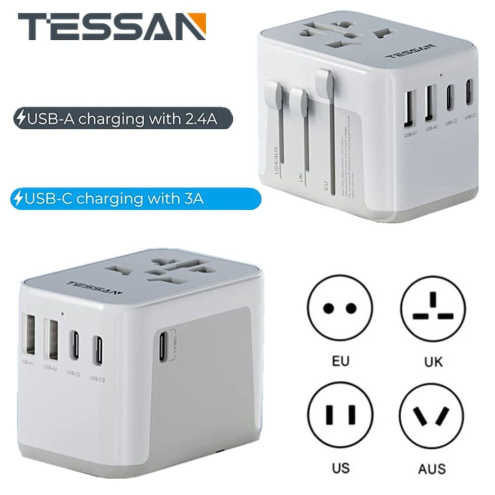 Universal Travel Adapter with 2 USB A and 3 USB C for EU UK USA AU