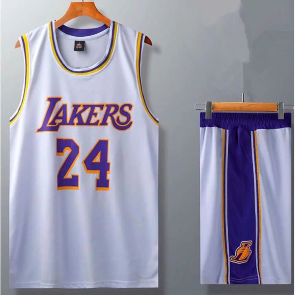 (1 White 24# XXL) Lakers Kobe Bryant adult and children's jersey set