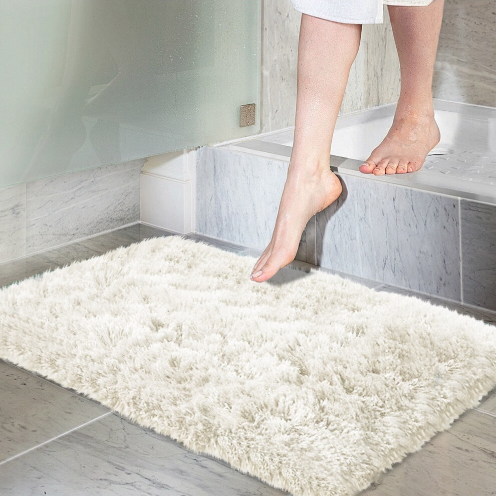 (Cream, 50 x 80 cm (1 ft 6 in x 2 ft 6 in)) Non Slip Mats Shaggy Door Mat Fluffy Soft Bath Mat