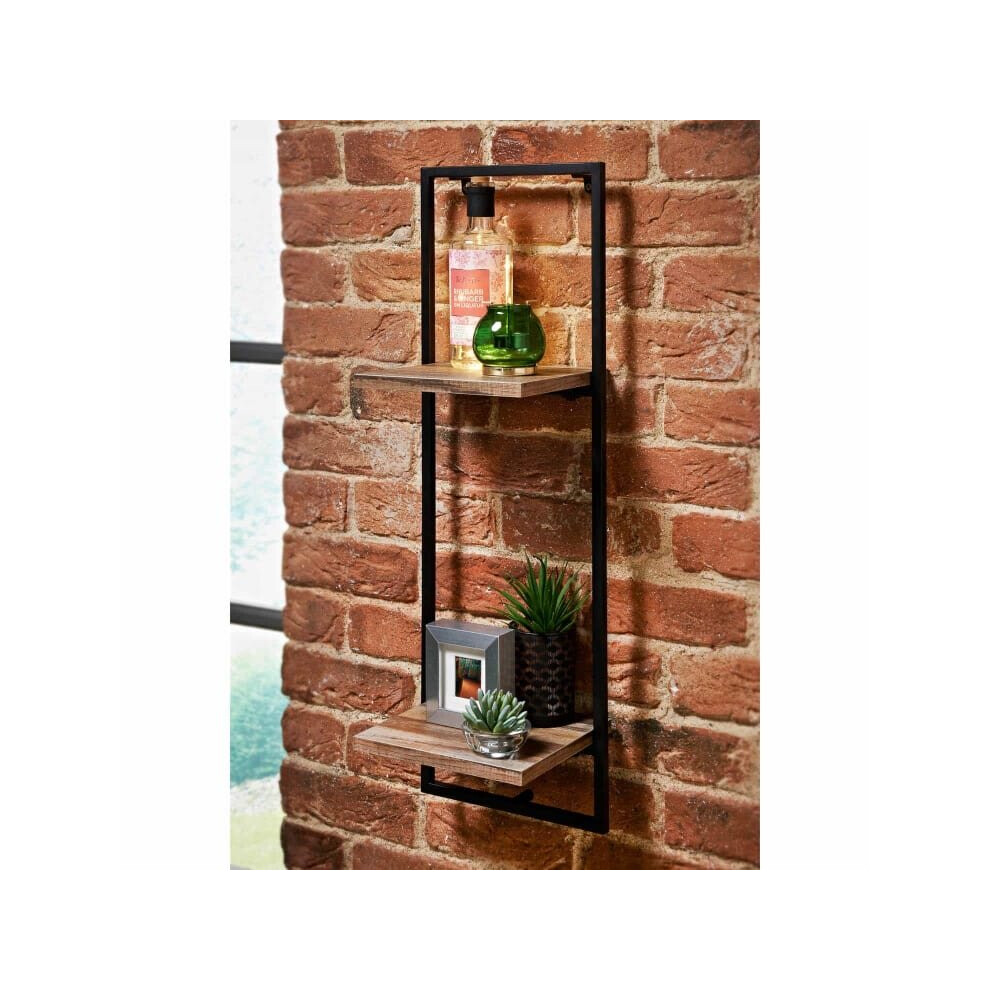 Tromso Narrow 2 Tier Shelf Black metal frame with a wooden shelf.