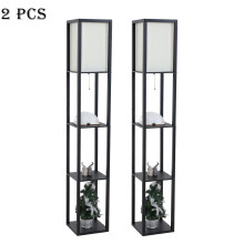 2Pcs Wooden Floor Lamp with 3-tier Open Shelf Standard Standing Light