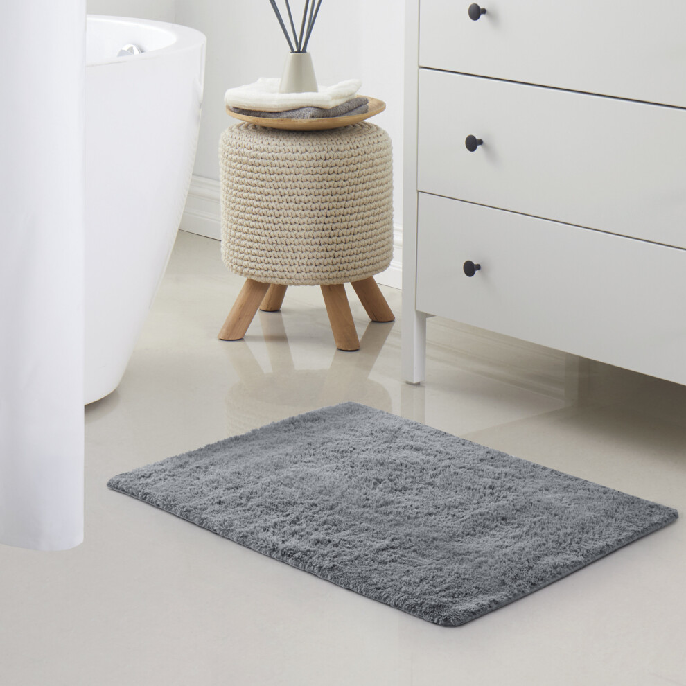 (Grey, 60cm x 110cm (2ft x 3ft 7")) Non Slip Mats Shaggy Door Mats Fluffy Soft Bath Mats