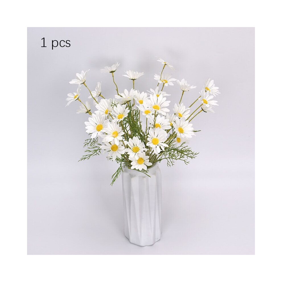 (White-1pcs) Head 5 Artificial Silk Fake Daisy Flowers Wedding Party Bunch Home Decor Table