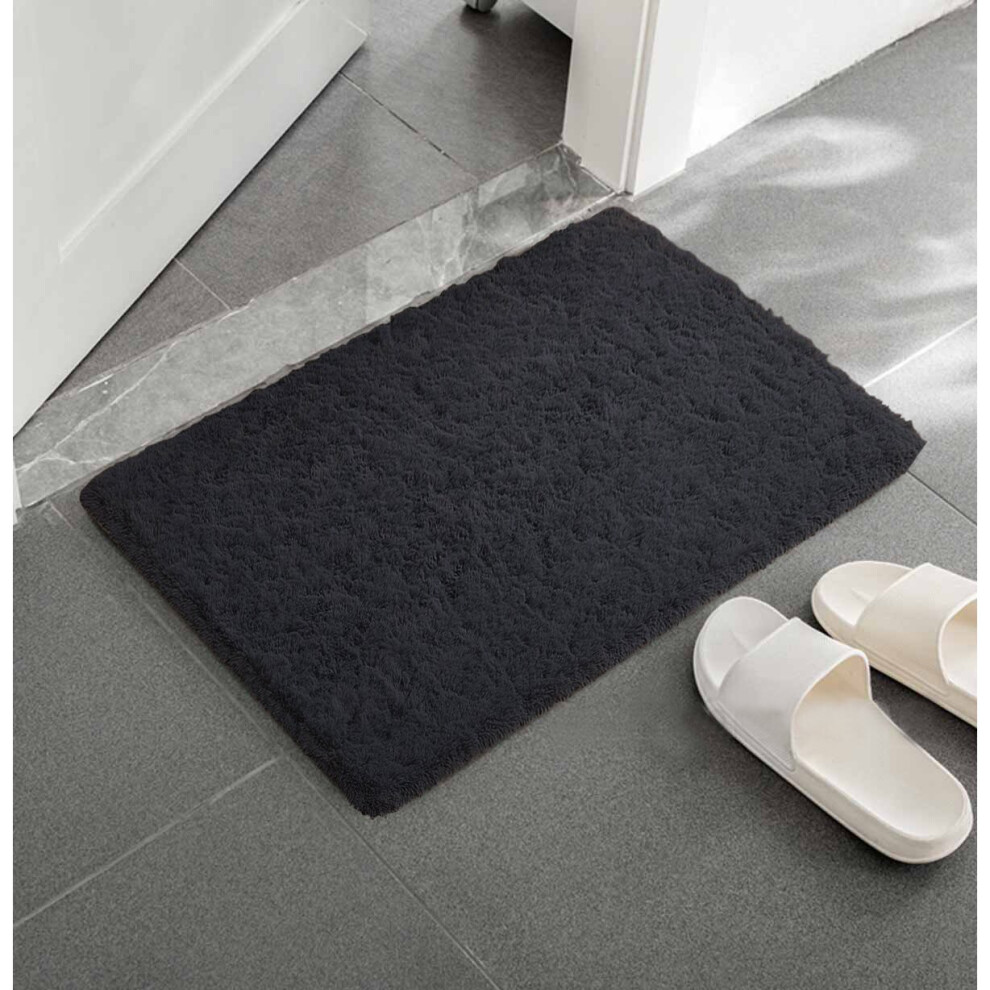 (Black, 60cm x 110cm (2ft x 3ft 7")) Non Slip Mats Shaggy Door Mats Fluffy Soft Bath Mats