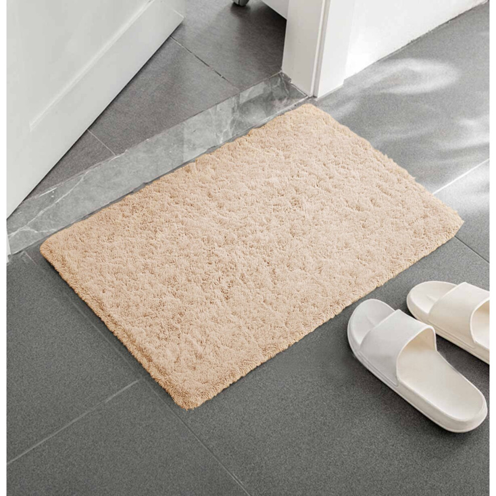 (Beige, 60cm x 110cm (2ft x 3ft 7")) Non Slip Mats Shaggy Door Mats Fluffy Soft Bath Mats