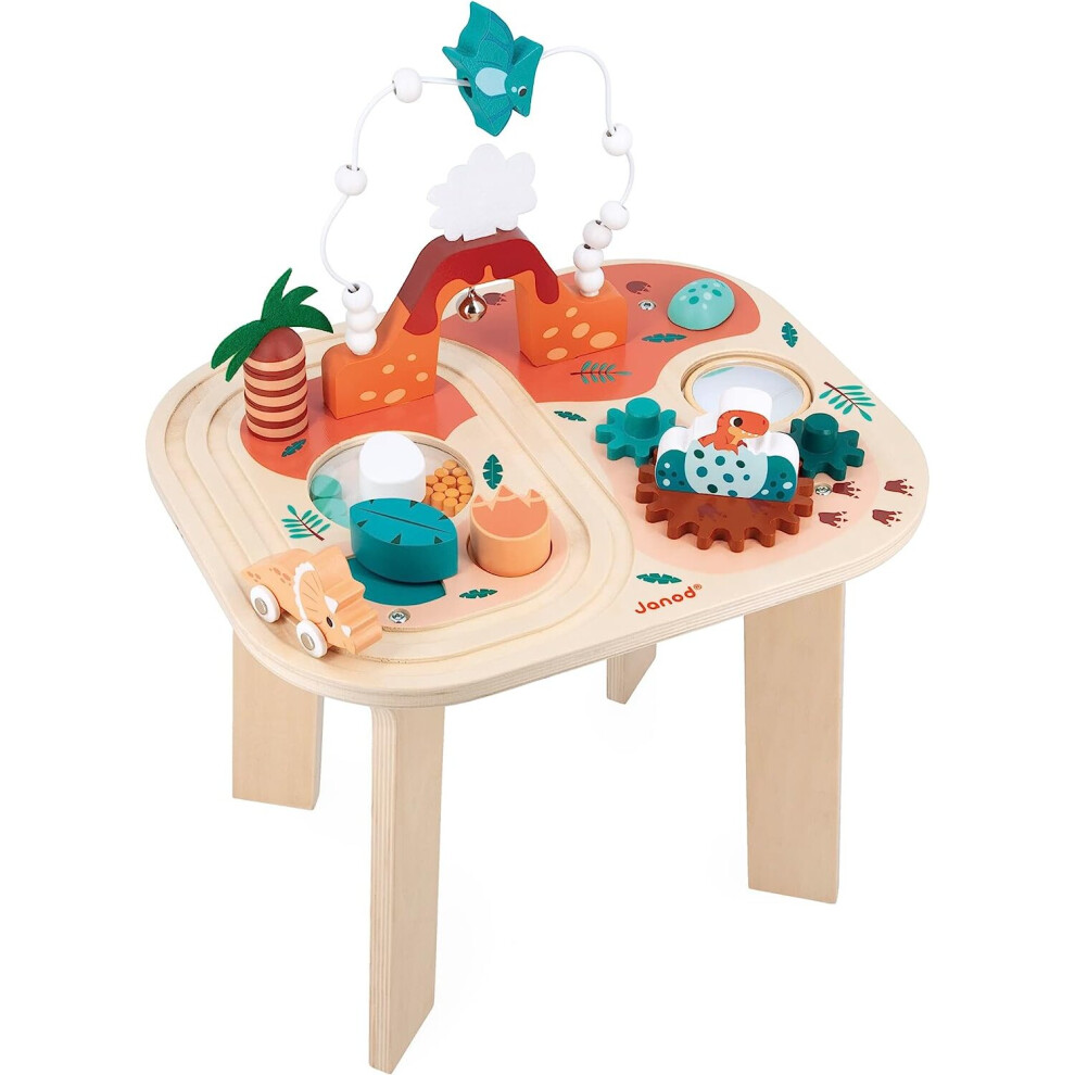 Janod Dinosaure-8 Table Years Activities-Early-Learning Toy-Fine Motor Skills & Dexterity-FSC Wood Toy-12 Months +, J05825, Multicolor