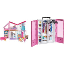 Barbie Malibu House Playset - 2-Storey House with 6 Transforming Rooms - 25+ Furniture, Patio Fence & Accessory Pieces - 2' Wide - Gift For Kids 3+