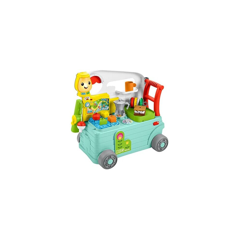 Fisher-Price HCK56?? Laugh &Learn 3-In-1 On-The-Go Camper - UK English Edition, Musical Push-Along Walker and Activity Center for Infants and Toddlers