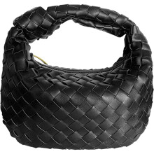 (Black) Women Soft PU Leather Woven Handbag Retro Tote Bag