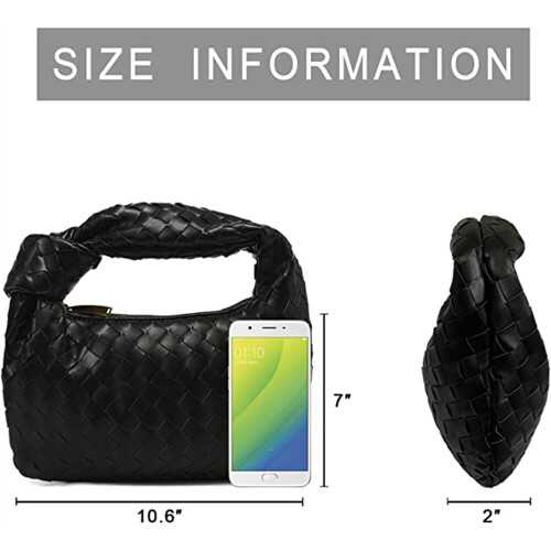 (Black) Women Knotted Woven Handbag PU Leather Dumpling Bags 2
