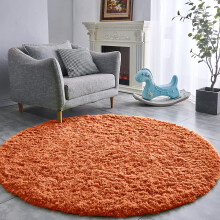 (Rust Orange) Non Slip Round Rugs Shaggy Living Room Bedroom Rug