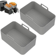 2 Grey Silicone Air Fryer Basket Liner Rectangle  Reusable 19.5x11.5cm